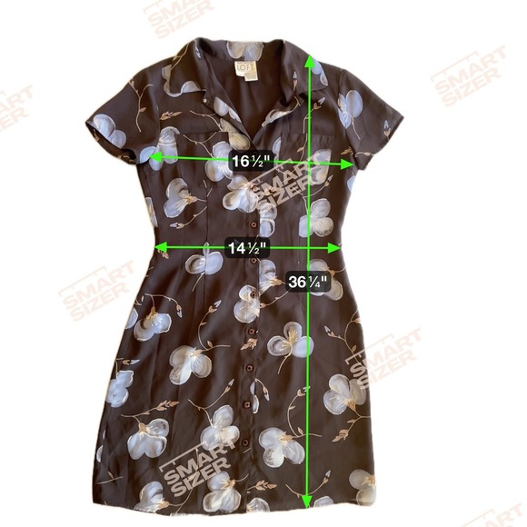 LOFT Floral Button Dress‎ Black Blue 4 Vintage 90s Y2K - Picture 7 of 7